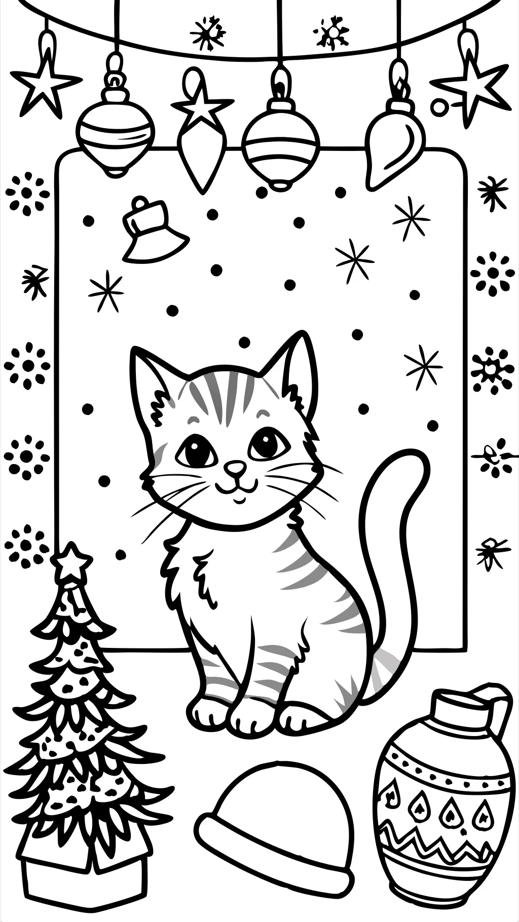 páginas para colorear de gatito navideño